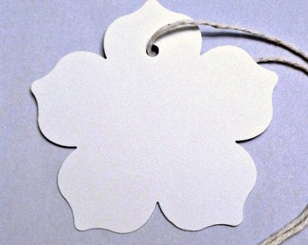 Flower Petal Tags (50) - blank white tags with bakers twine ties . use for your products, for gifts, weddings, parties . DIY price tags