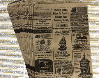 Vintage Newspaper Ad Bags (25) - small (4.75 x6.75) Kraft Flat Paper Merchandise Packaging Wedding Favors Treats Gifts Products Antique Look