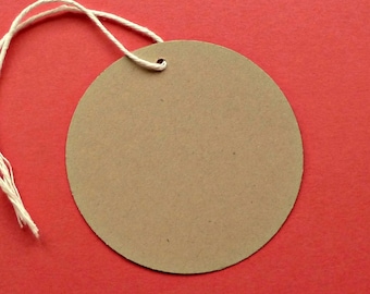 Etiquetas Kraft redondas grandes (50) - etiquetas circulares grandes de 2" de diámetro con lazos de hilo de panadero. Etiquetas en blanco para etiquetas de productos de bricolaje, etiquetas de precios, etiquetas de regalo