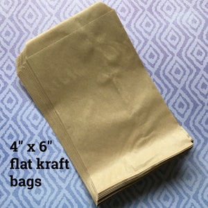 Sacchetti di carta Kraft piccoli (100) - sacchetti piatti per merce 4 "x 6". imballaggio del prodotto, forniture per negozi . fornitura rustica per matrimoni. mini sacchetti per trattare