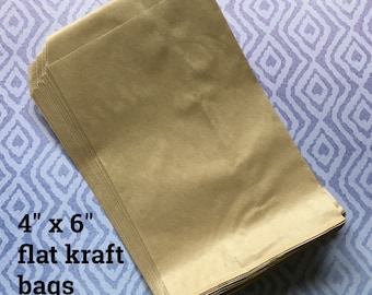 Small Kraft Paper Bags (100) - flat merchandise bags 4" x 6" . product packaging, shop supplies . rustic wedding supply . mini treat bags