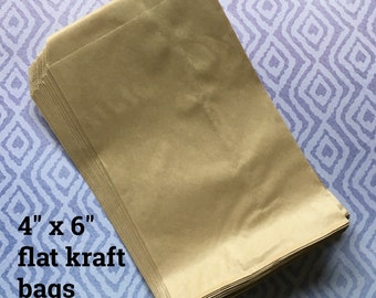 Small Kraft Paper Bags (100) - flat merchandise bags 4" x 6" . product packaging, shop supplies . rustic wedding supply . mini treat bags