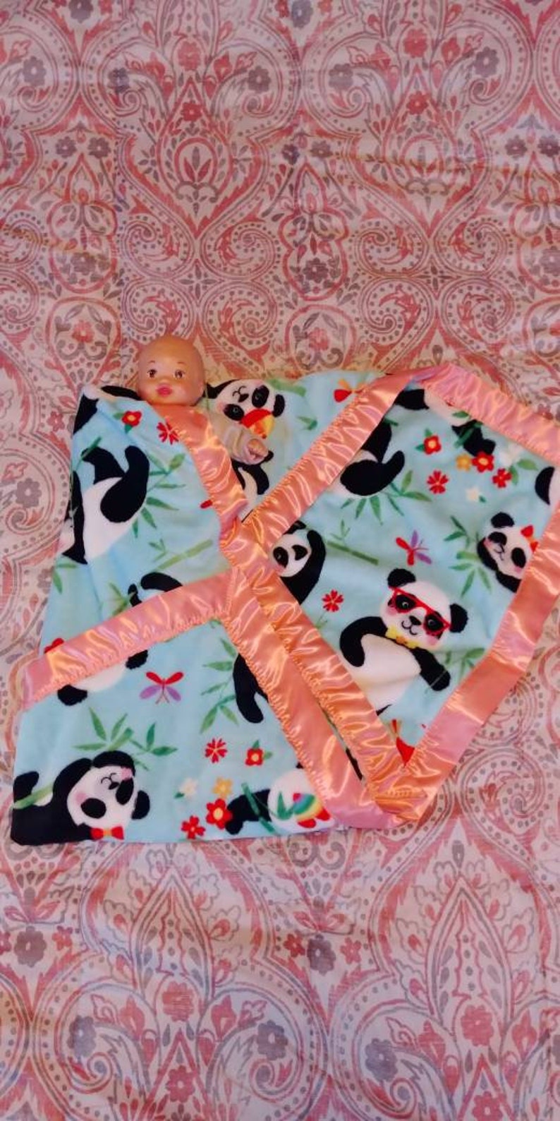 Coral Panda Baby Blanket
