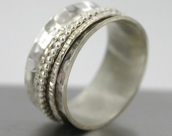 Textured ring and its rotating rings - Silver 925