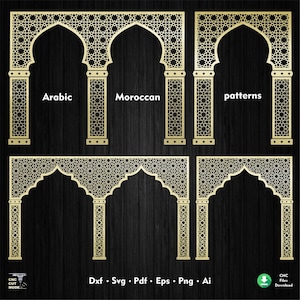 Arabische en Marokkaanse boogpatronen, islamitisch decor Mihrab, oosterse ornamenten, sjabloon voor laser, plasmasnijden. CNC-bestanden dxf, svg, eps, ai