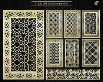 Ensemble stylistique de panneaux décoratifs avec motif arabe, cloisons d’écran avec motif marocain, fichiers de découpe CNC et laser Dxf, Svg, Cdr.