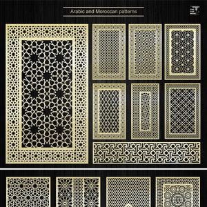 Ensemble stylistique de panneaux décoratifs à motif arabe, paravents à motif marocain, fichiers de découpe CNC et laser Dxf, Svg, Cdr.