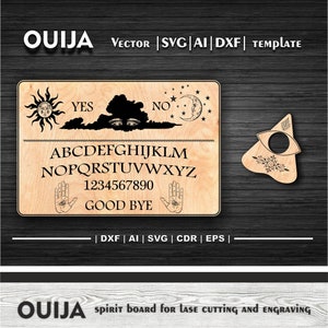 Ouija Spirit board vector files Svg, Laser cutting template Svg, Ai, Dxf, Png, Divination board séance, Magic items. Indovinello.