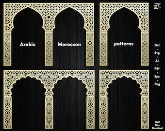 Double arches ornementales de style marocain et arabe, panneau de décoration murale à motif islamique - CNC, laser, modèle découpé au plasma Dxf, Svg, Png