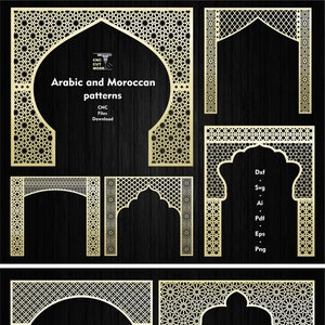 Decoratieve bogen met Marokkaanse stijl, islamitische muurpatronen, Arabisch decorpaneel, Room divider CNC en laser, plasmasnijbestanden Dxf, Svg