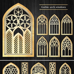 13 Decorative Gothic window arches bundles, Wall decor CNC and laser cutting template, GlowForge and cricut vector files Dxf, Svg, Ai, Eps.