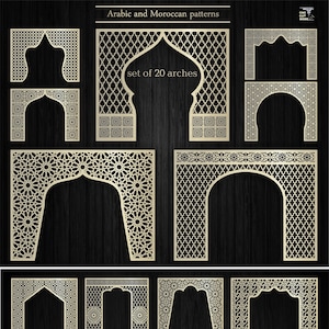 Set of 20 vector arab arches |Dxf|Svg|Ai| formats for laser plasma and CNC cutting. Oriental arabic patterns.Interior Partition Panels