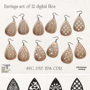 Boucles d'oreilles avec motif arabe Svg, boucles d'oreilles pendantes de style islamique et marocain, boucles d'oreilles découpées au laser fichiers Svg-Dxf, fichiers Glowforge.