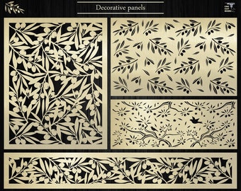 Decorative panels with olive branches, Сarved partition screens - leafy pattern, Room divider CNC files Dxf-Svg for laser, plasma cutting