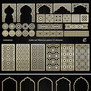 52 paquets de motifs marocains, arches orientales avec ornements arabes, panneaux décoratifs de style islamique, fichiers CNC et découpés au laser Svg, Dxf