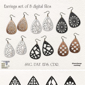Orecchini File digitali Svg, Orecchino con motivo arabo e marocchino, Modelli vettoriali orecchini per il taglio laser - Svg, Dxf, Ai, Cdr.