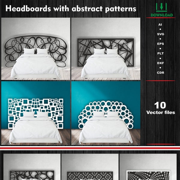 Headboard for a bed Bundle, Сarved headboard with geometric and abstract pattern, CNC files - Dxf, Svg, Cdr for plasma and laser cutting.