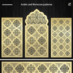 Dekoracyjne panele łukowe w stylu marokańskim, arabski wystrój z łączonym wzorem, islamskie ozdoby Mihrab Pliki CNC i cięcie laserowe Dxf, Svg