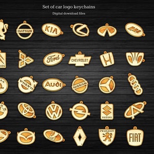 Llaveros para llaves de coche Bundle Svg, Logotipo de marcas de coches para llave, Plantillas de corte láser de llaveros, Archivos vectoriales de llaveros Svg, Dxf, Ai, Cdr, Pdf.