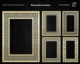 10 decorative frames panel in Arabic and Moroccan style, Wall decor with islamic ornaments, CNC and laser cutting template Svg, Dxf, Pdf. Ai