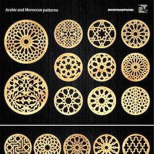 Panneau décoratif rond à motif arabe, sous-verres de style marocain, ornements géométriques islamiques, modèle de découpe CNC et laser Svg, Dxf