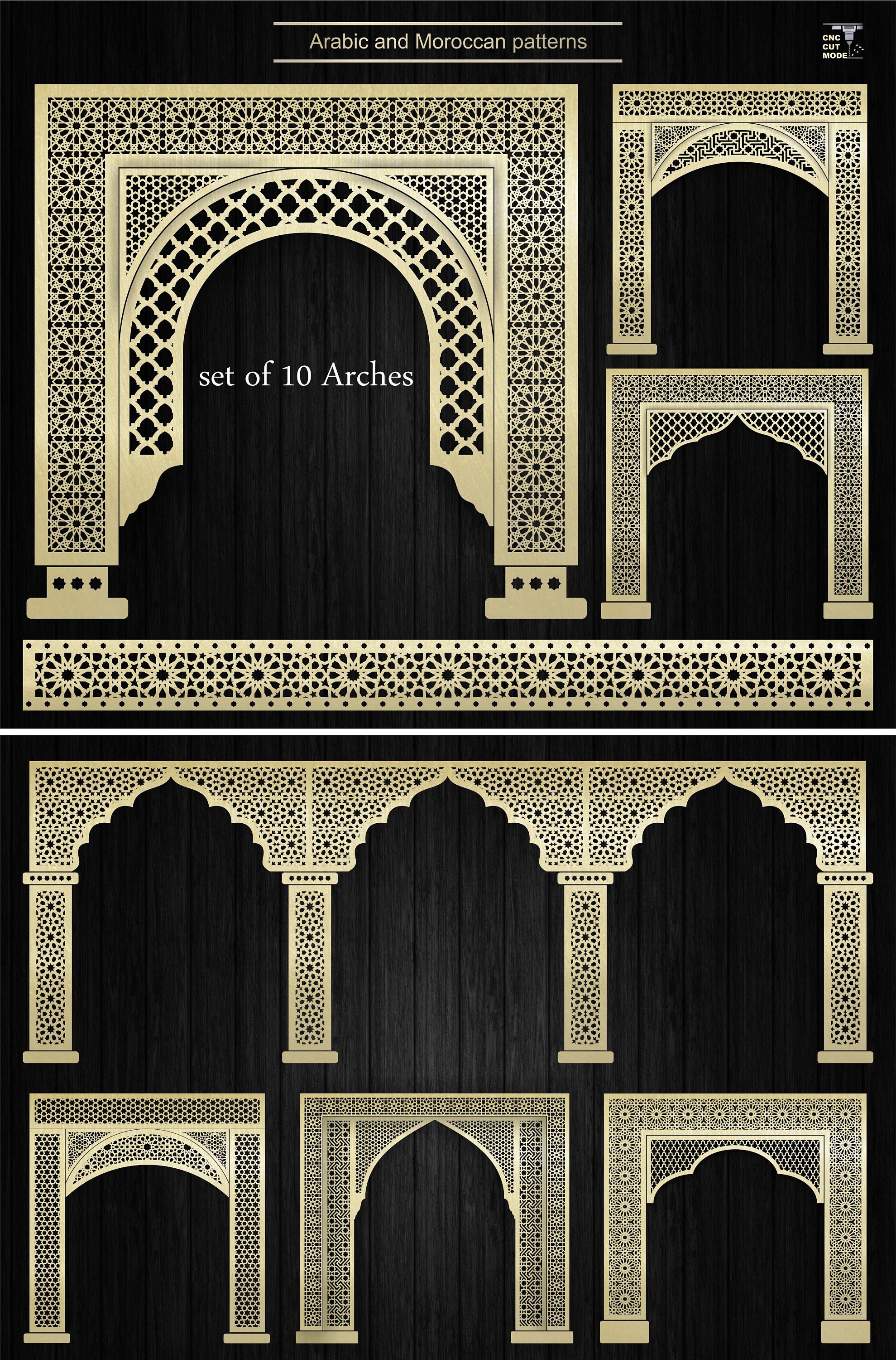 Decorative Arabic Arches With Combined Pattern. Wall Decor Decorative Arabic Arches With Combined Pattern. Wall Decor