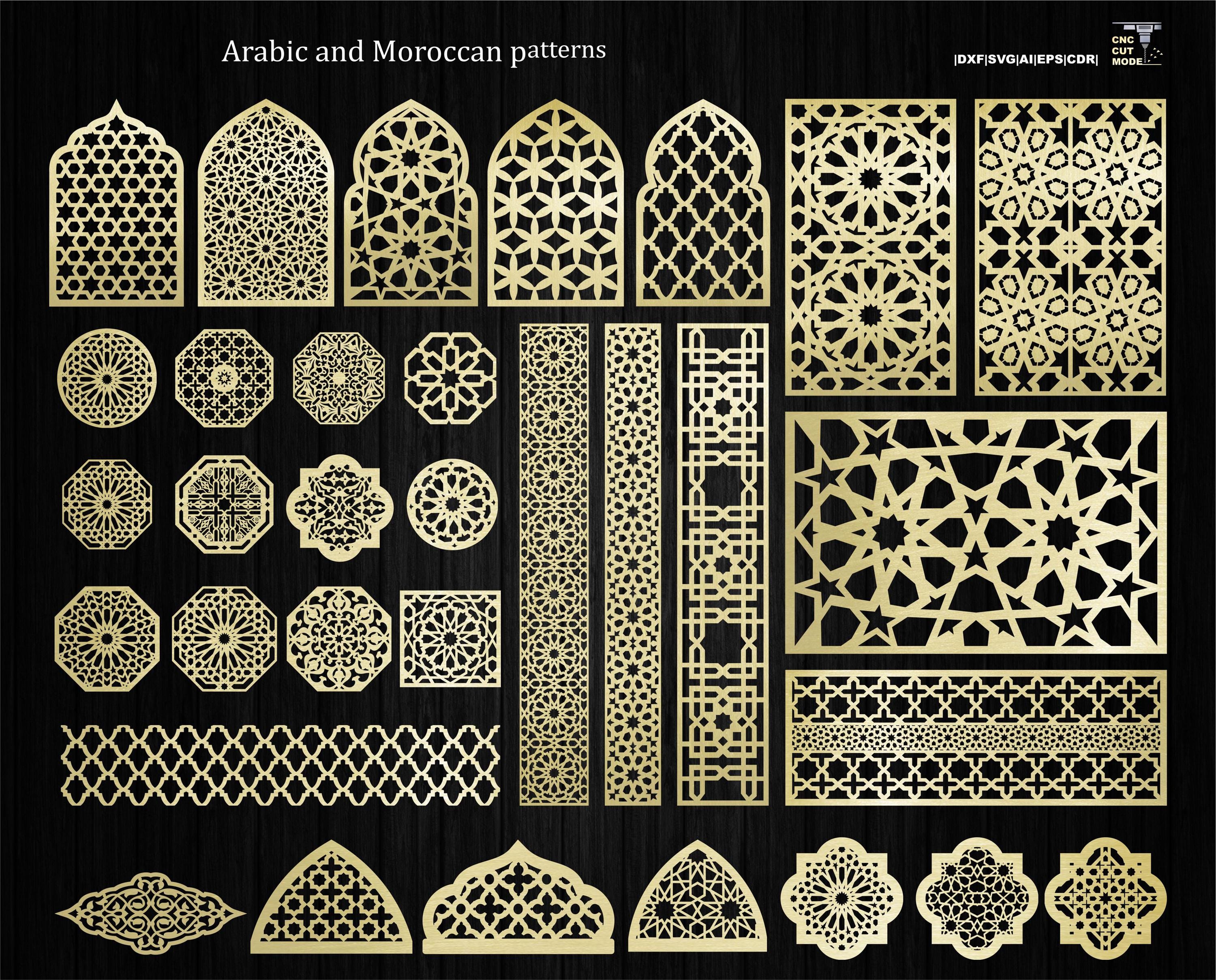 32 Designs With Arabic And Moroccan Patterns, Decorative panels with oriental ornaments, Islamic Wall Decor CNC and laser cut files Dxf, Svg