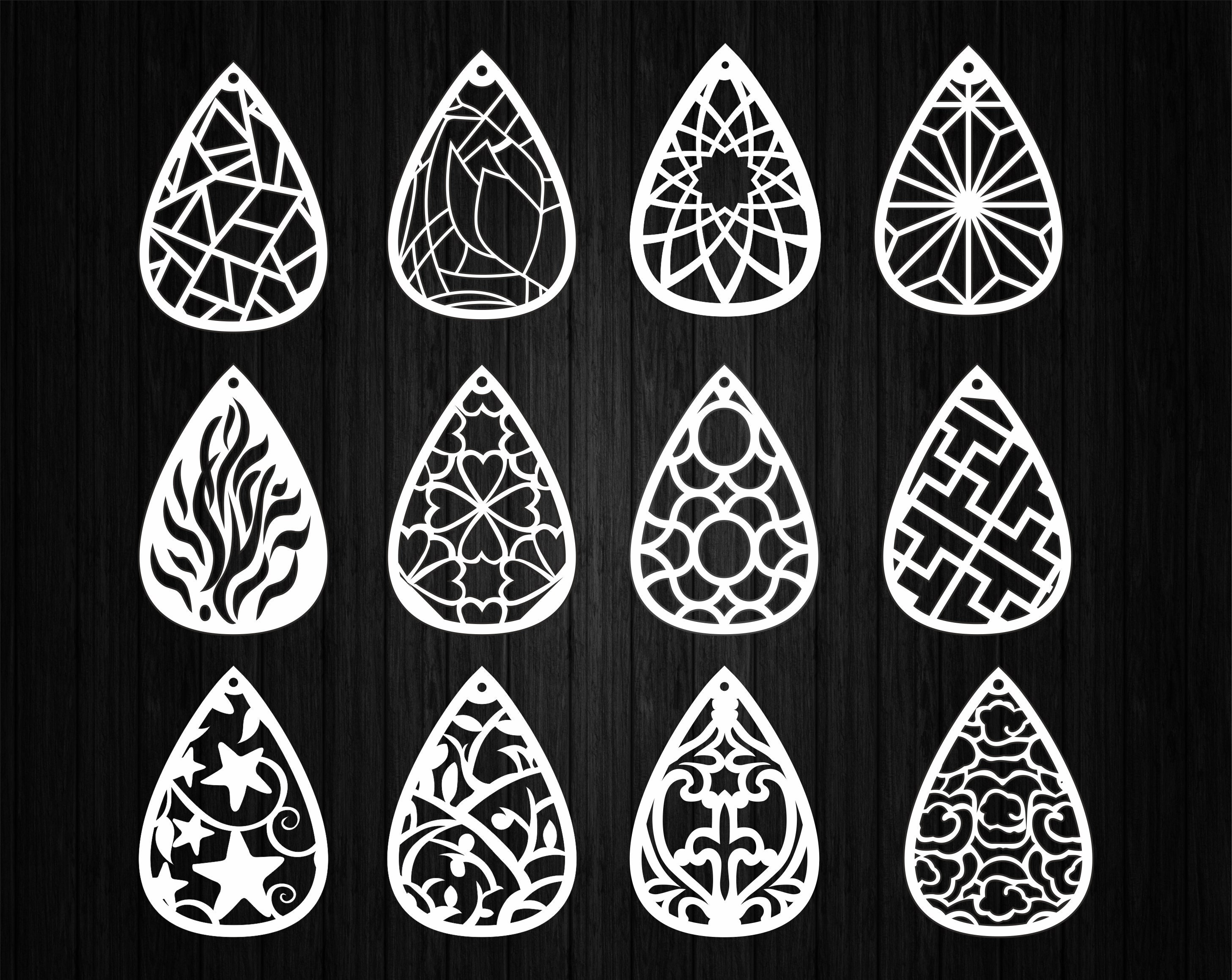 Wood Earrings 12 digital Dxf Ai Svg Eps Formats vector Etsy