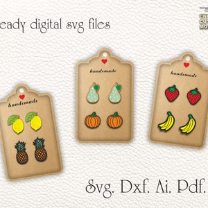 Obst Ohrringe Svg | Ohrstecker Svg | Kürbis-Ohrring-Svg | Ohrringe Laserdateien | helle Ohrringe Dxf, Svg | Ohrringe Glowforge Dateien |
