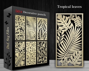 50+ Tropical leaves decorative panels bundles, Room divider screen with natural pattern, Wall panel - CNC and laser cutting files Dxf, Svg.