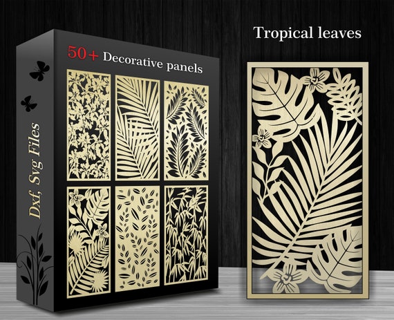 50 fasci di pannelli decorativi con foglie tropicali, schermo divisorio con  motivo naturale, pannello a parete file di taglio laser e CNC Dxf, Svg. -   Italia