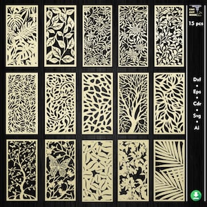 15 plantillas tropicales para mamparas divisorias decorativas, divisores de ambientes, paneles de pared Archivos vectoriales para corte CNC y láser Dxf, Svg, Cdr, Ai
