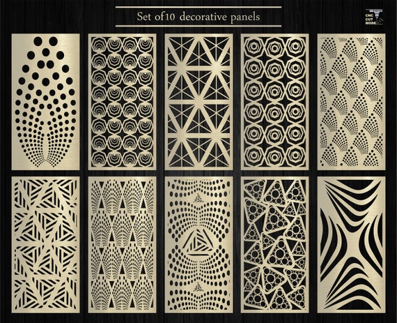 Pannello decorativo con motivo astratto e geometrico, Pannelli decorativi  in metallo recinzione, File CNC divisori per il taglio laser Dxf, Svg, Ai.  -  Italia