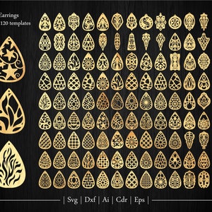 Pacchetto di 120 orecchini SVG, modello di taglio laser per orecchini in legno, orecchini in pelle cricut e file Glowforge