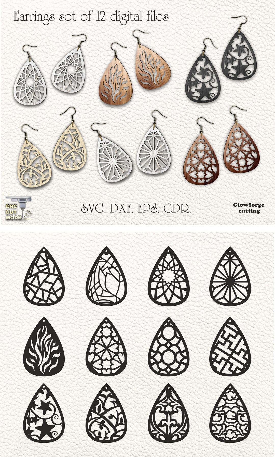 12 Teardrop Earrings Bundle, SVG Digital Files for Glowforge and Cricut ...