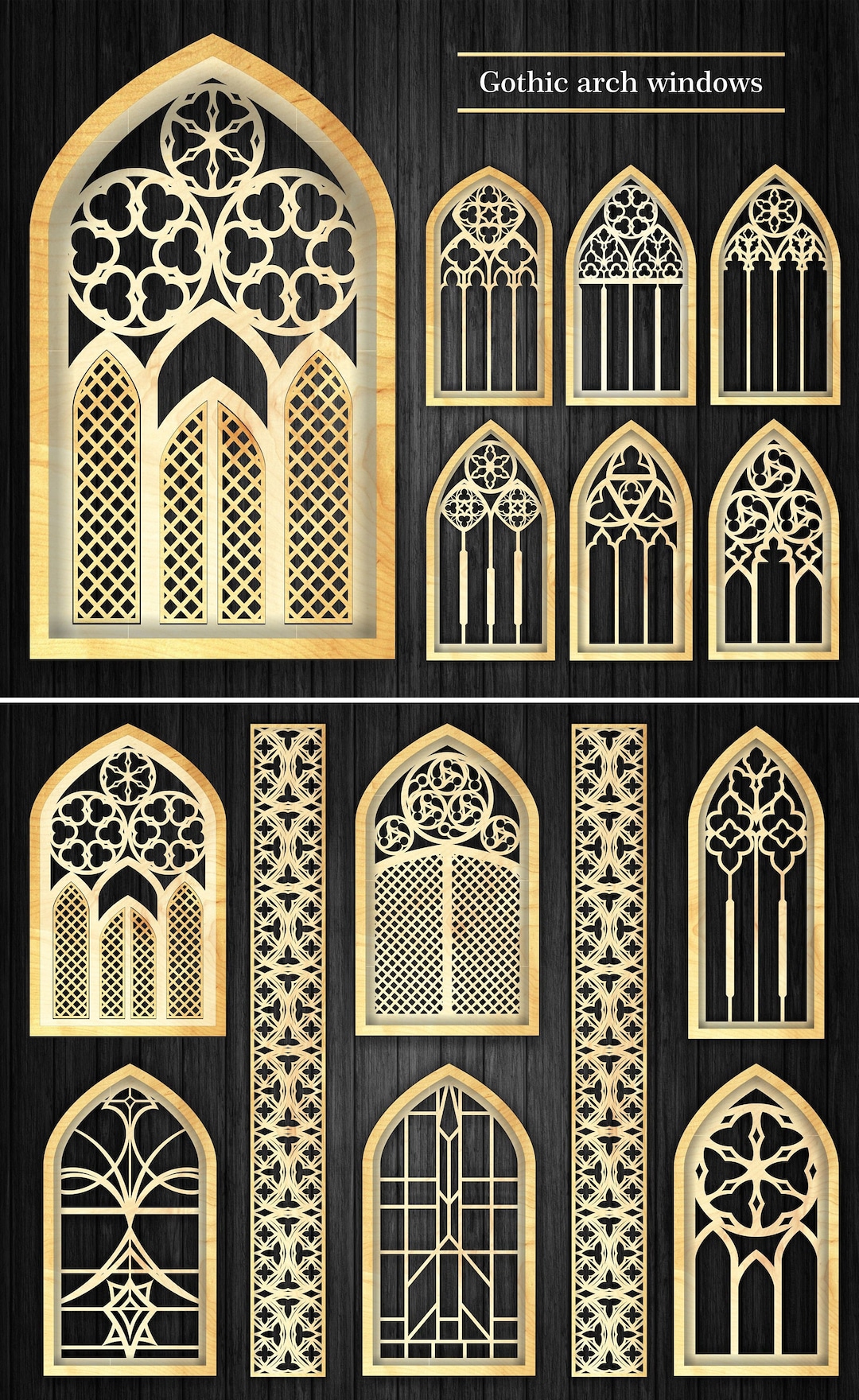 13 Decorative Gothic Window Arches Bundles, Wall Decor CNC and Laser