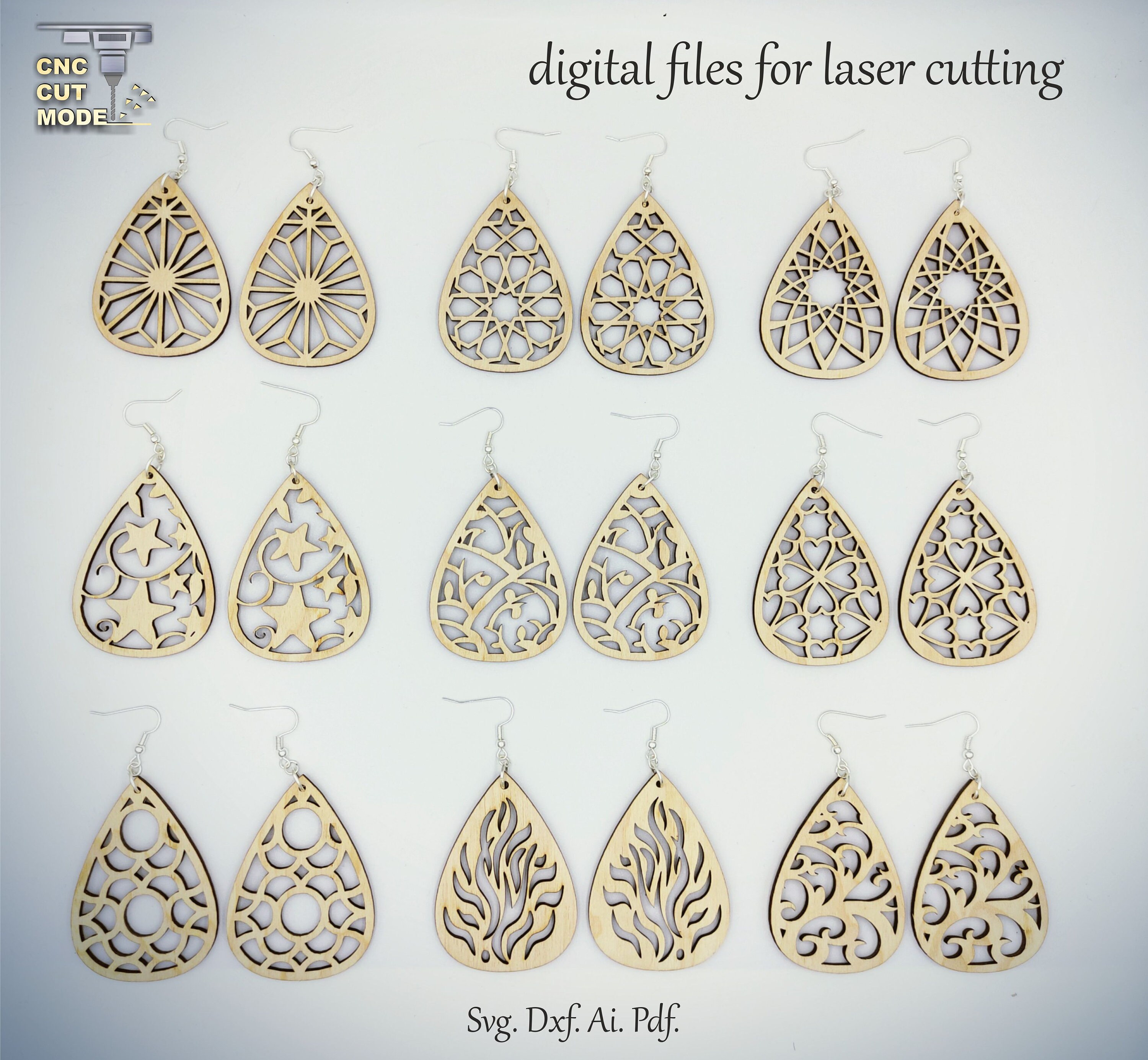 12 Teardrop Earrings Bundle SVG Digital Files for Glowforge - Etsy