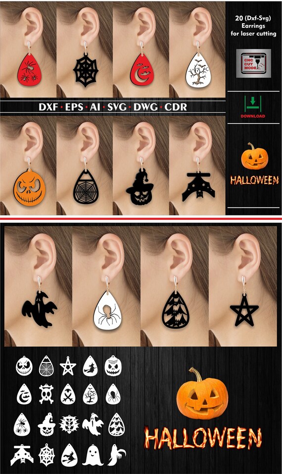 Download Holiday Earrings For Halloween 20 Vector Templates For Laser Etsy