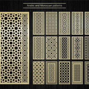 Ensemble de 15 panneaux décoratifs arabes, diviseur de pièce motif islamique et marocain, décor Mashrabiya CNC et fichiers de découpe laser Dxf, Svg, Pdf, Ai