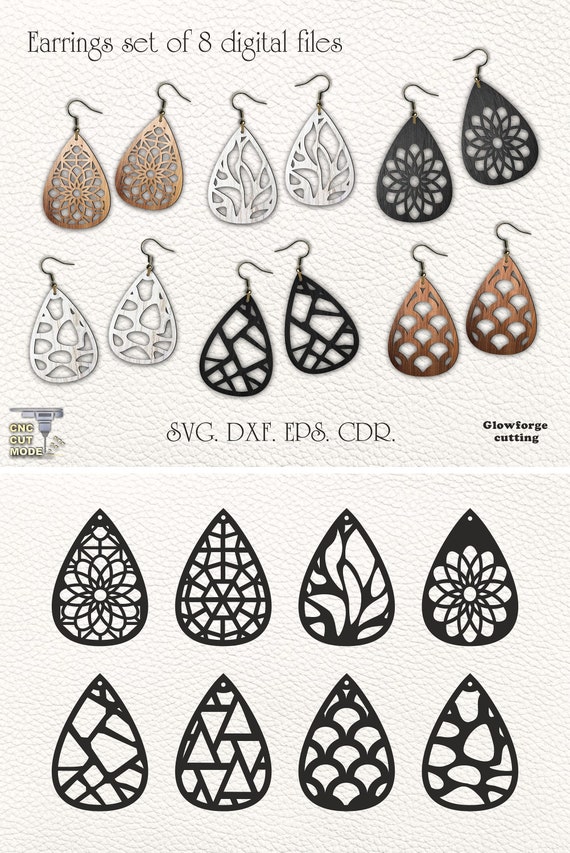 Download Earrings Set Of 8 Svg Digital Files For Glowforge And Cricut Etsy