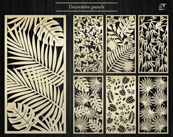 Tropical leaves decorative panels bundles, Room divider with natural patterns, Privacy screen CNC files Dxf - Svg  for Laser, plasma cutting