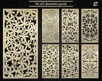 Set of vector panels, with flower pattern for laser and plasma cutting (DXF. AI. SVG. ) formats.Decorative screen patterns.Room divider