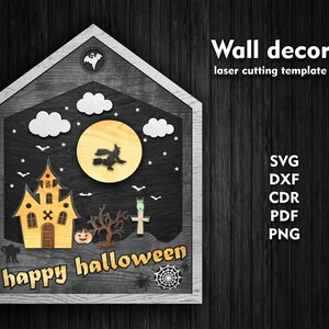 happy halloween, Svg, Dxf, AI lasergesneden sjabloon. Wandgemonteerd houtdecor. meerlaags beeld van multiplex en hout. Cricut- en CNC-bestanden