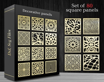 80 Decorative square vector art panels (Dxf.AI.Svg.Eps.Dwg.) for (CNC) laser and plasma cutting.Geometric Pattern Panel.Interior partitions.