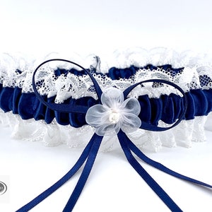 Braut-Strumpfband sehr breit Hochzeit mit Spitze Satin schleife NEU 2 Stück 