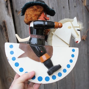 Nutcracker on rocking horse decorative figure wood Erzgebirge vintage 50s 60s GDR