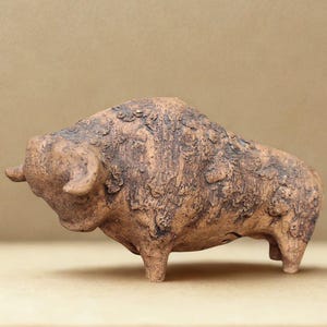 Bull, bison, animal ceramic, studio ceramic, marked 1970s