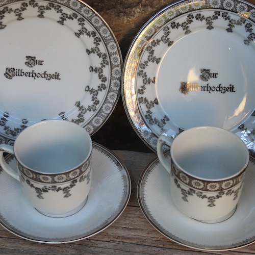 9 pcs. Art Nouveau Silver Wedding Coffee Service Tea Service for 2 Persons Porcelain shops around 1900 - 1910