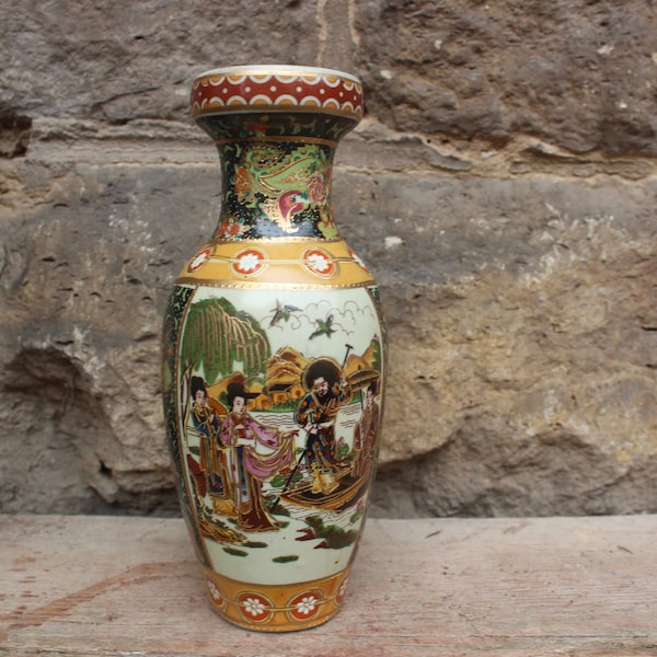 Vase asiatische Motive Handbemalt Vintage Made in China 70er Jahre