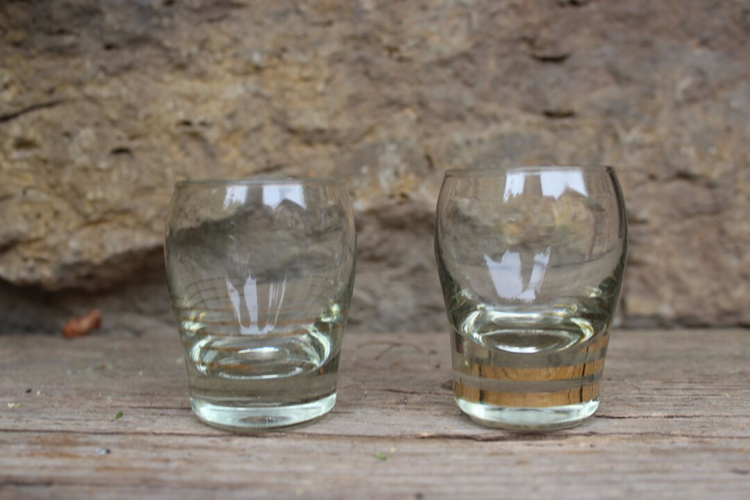 Set of 2 Shot Glasses With Gold Rim Glass Midcentury 60s Etsy